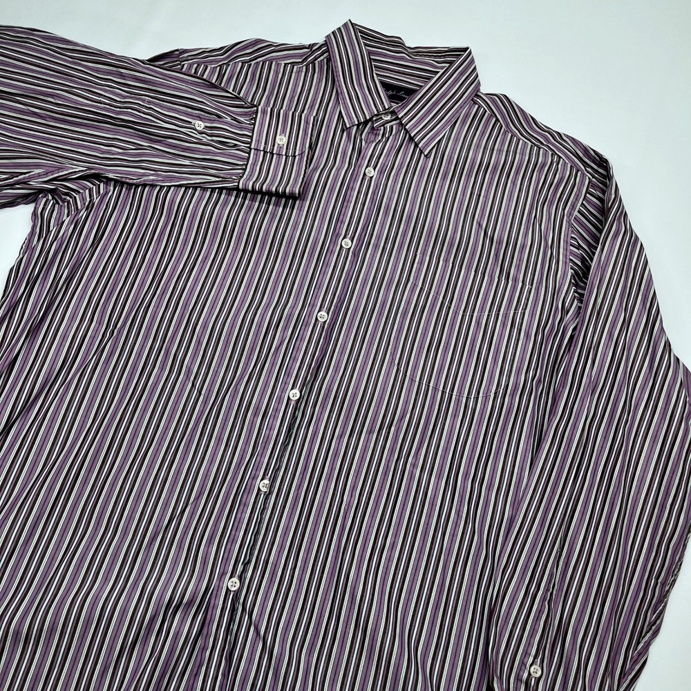 Ralph Lauren Purple Label Striped Button Down Shirt Purple Brown Mens XL